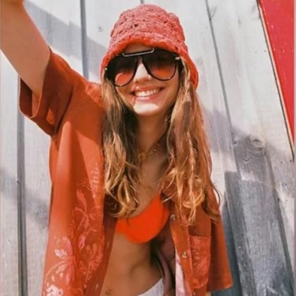 We the Free Share Good Vibes button down shirt NWOT Size L Copper Combo - Picture 4 of 5